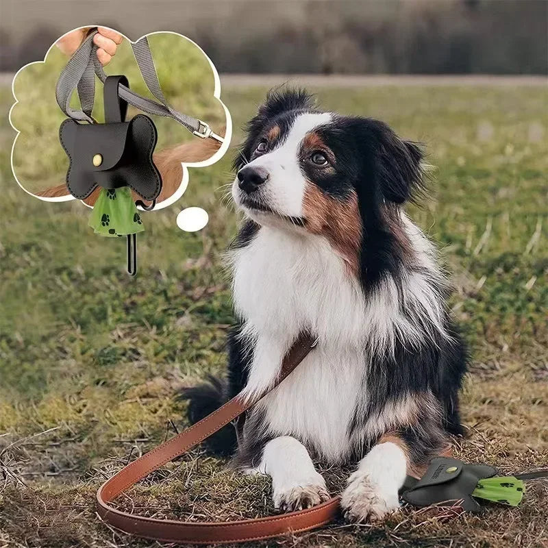Leather Poop Bag with Leash
