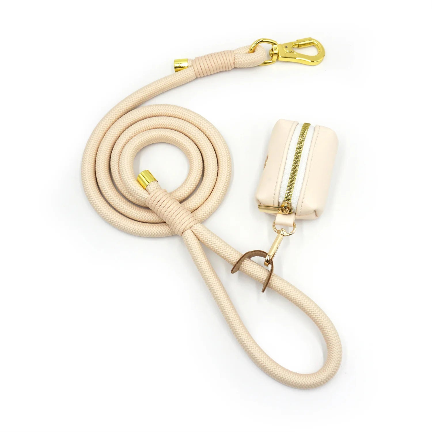 Leather Dog Collar+Leash+Bag Holder Set