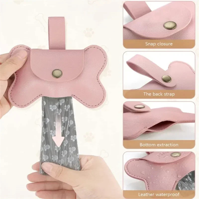 Leather Poop Bag with Leash
