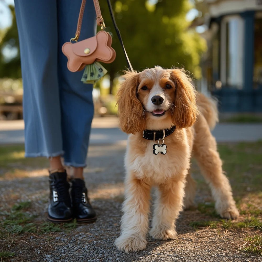 Leather Poop Bag with Hook