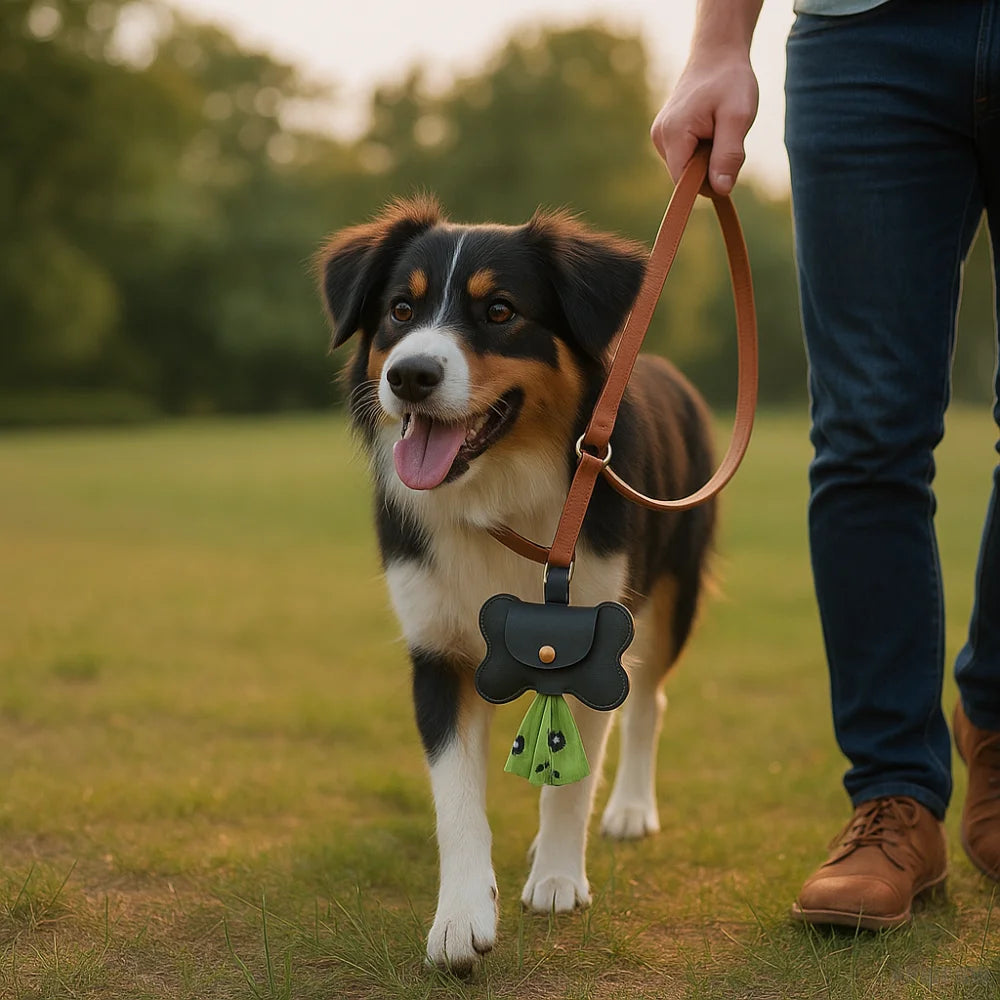 Leather Poop Bag with Hook