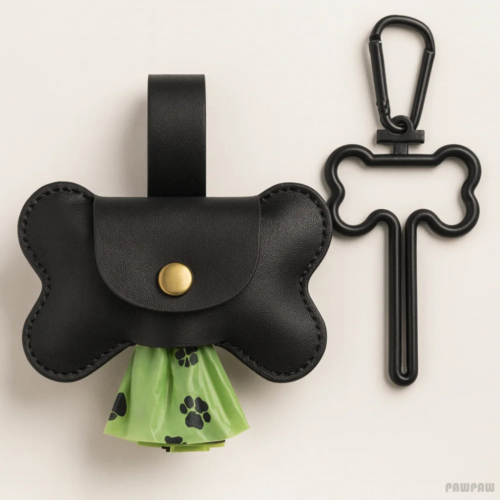 Leather Poop Bag with Hook